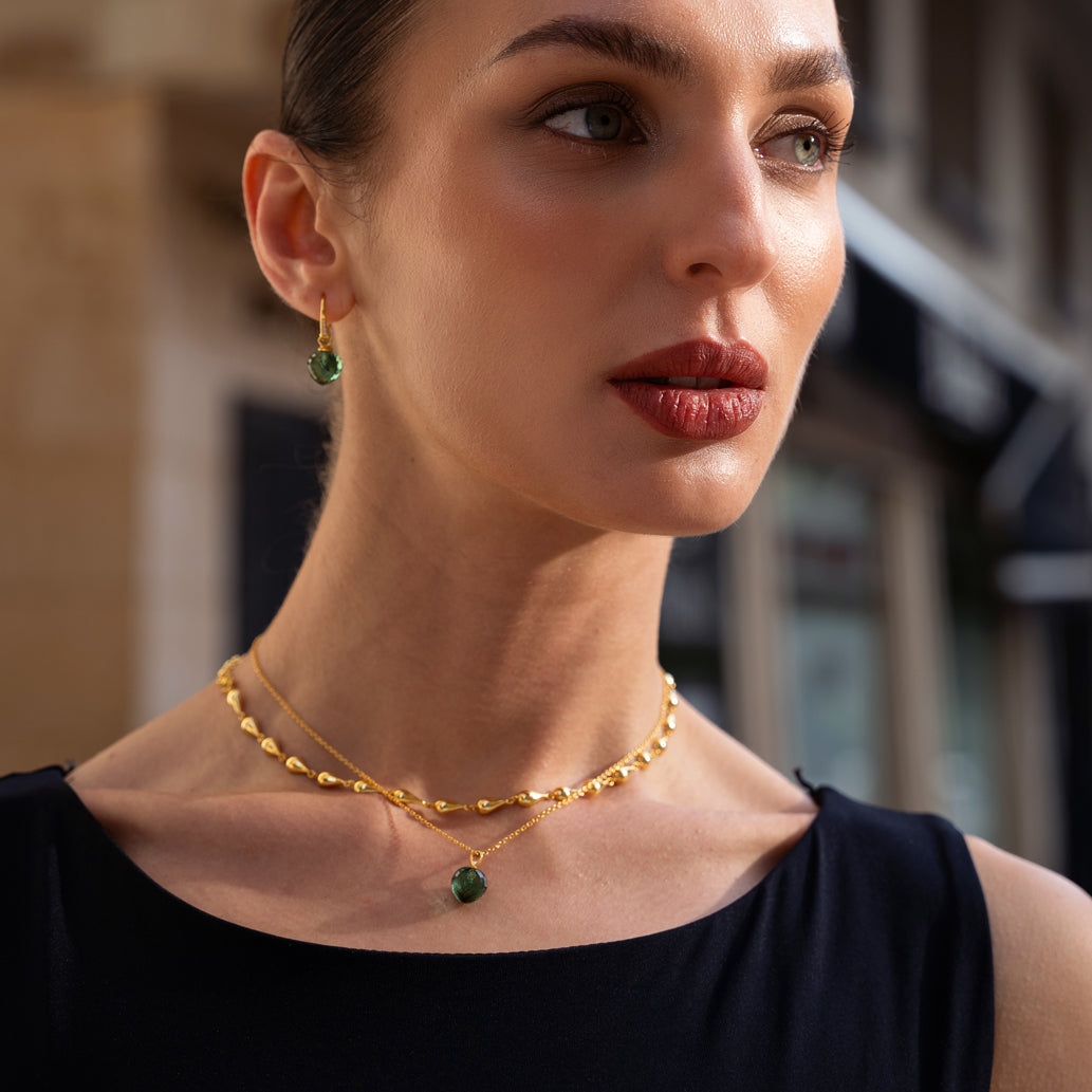 Grace øreringe i 18 karat guldbelagt sølv med grøn amethyst quartz og zirkonia