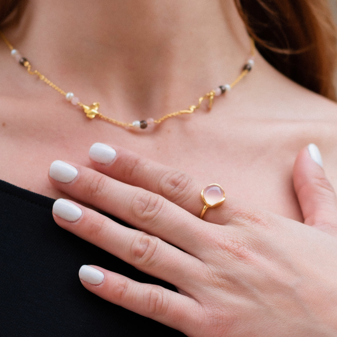 Glory ring i sølv med rosa kalcedon