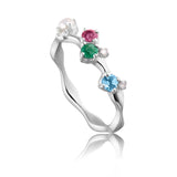 Glow sølv ring med blå topas, diamant, smaragd, ferskvandsperle og pink turmalin