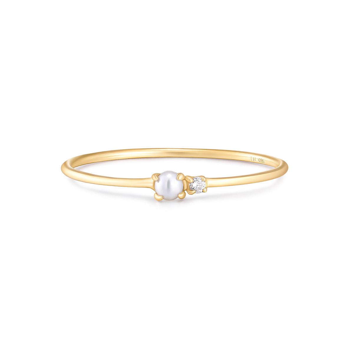 Fine ring i 14 kt guld med diamant og ferskvandsperle