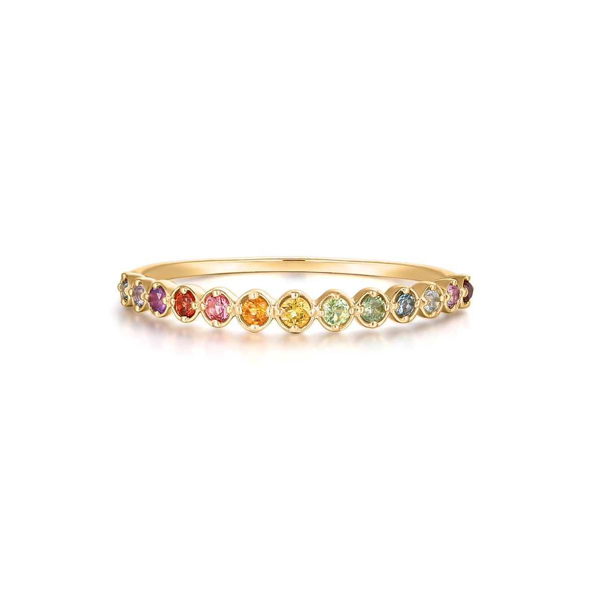 Fine ring i 14 kt guld med ædelstene
