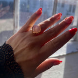 Prestige Ring groß 18 Karat vergoldetes Silber mit rosa Chalcedon Edelstein