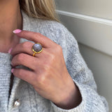 Prestige Ring groß 18 Karat vergoldetes Silber mit grauer Mondschein