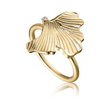 Divine ring i 18 karat guldbelagt sølv med blad og zirkonia
