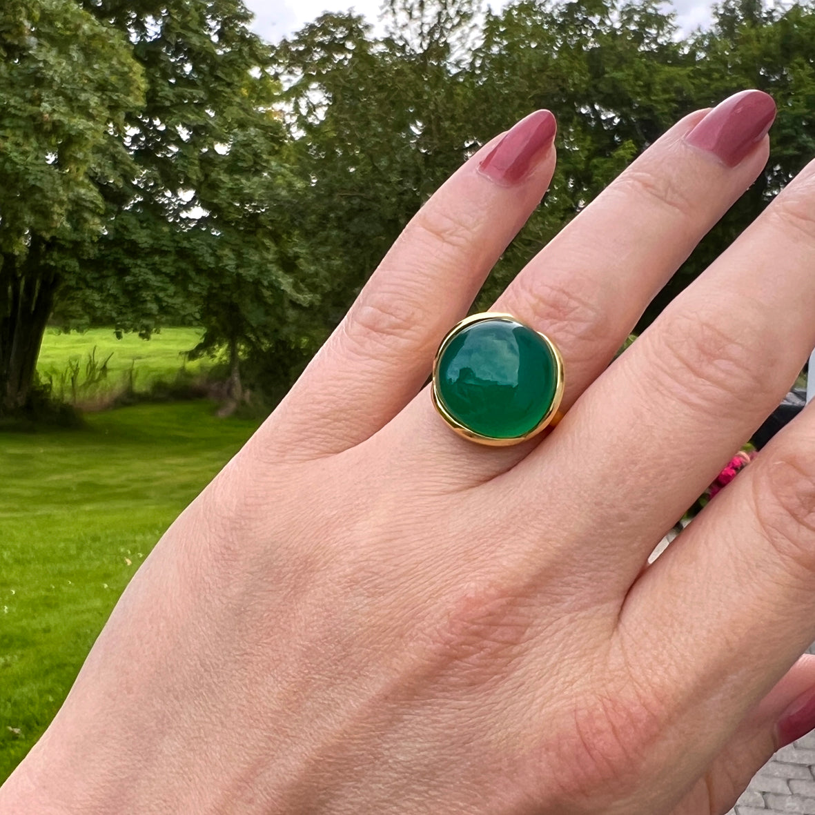 Glory ring stor i sølv med grøn onyx