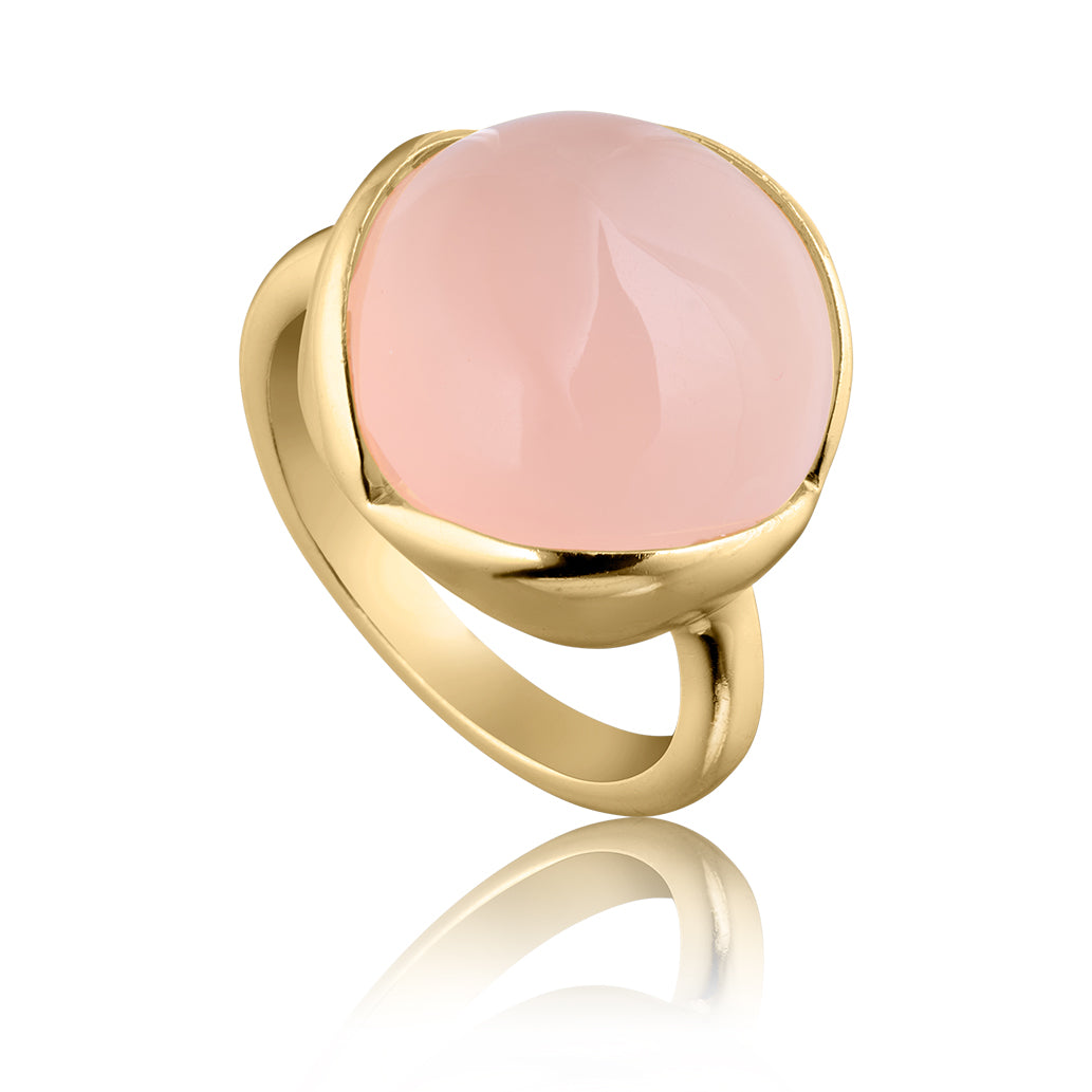 Glory ring stor 18 karat guldbelagt sølv med rosa kalcedon ædelsten
