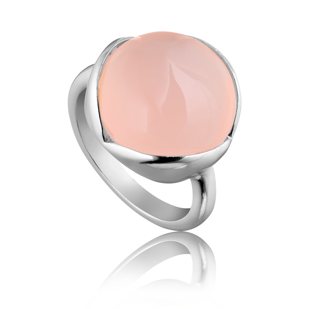Glory ring stor i sølv med rosa kalcedon