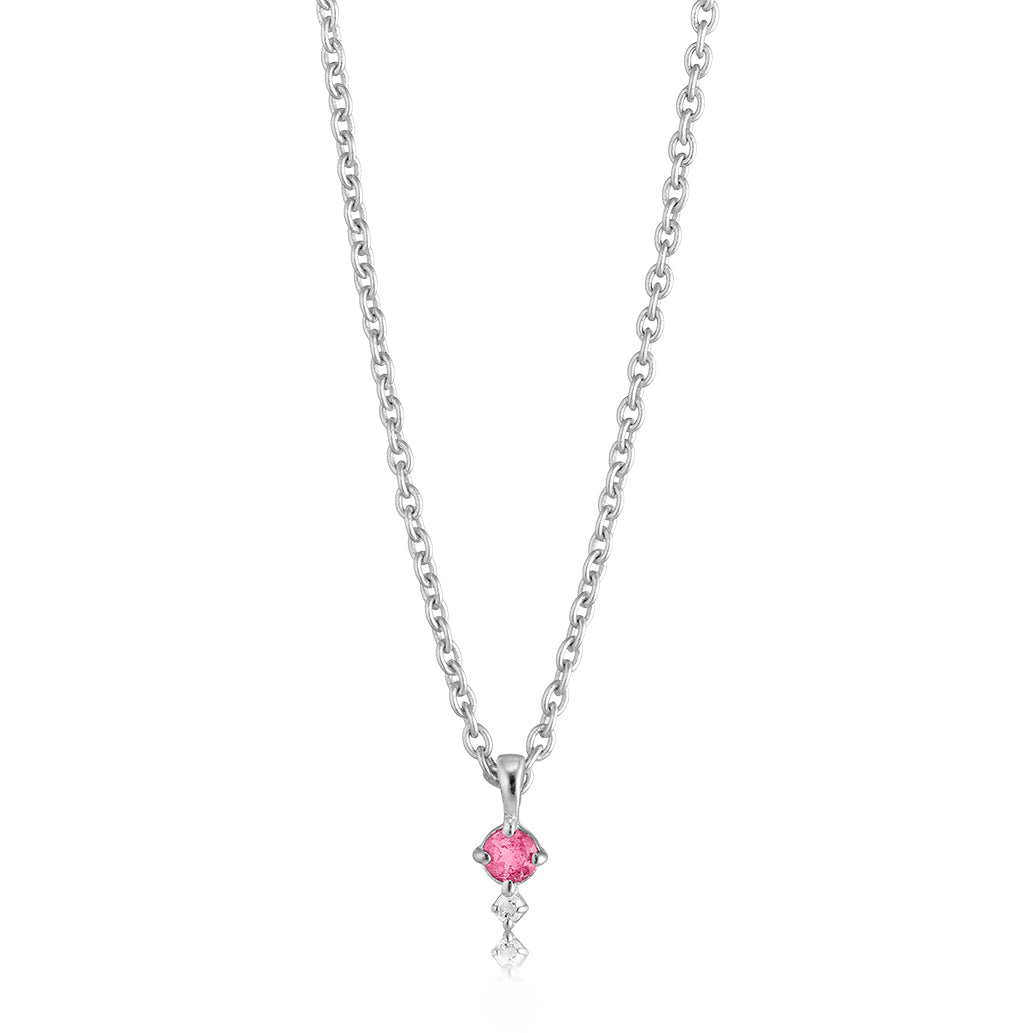 Glow sølv halskæde med pink turmalin og diamant